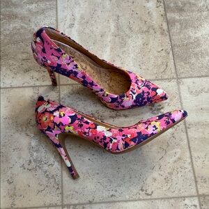 LOFT Vibrant Pink and Purple Patterned Heels